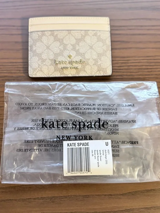 kate spade Cream Floral Jacquard Cardholder with Pale Yellow Trim - Picture 3 of 3